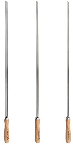 Barbecook brochetas reutilizables para barbacoa, juego de 3 brochetas XL, accesorio para barbacoa de acero inoxidable y madera, 65cm