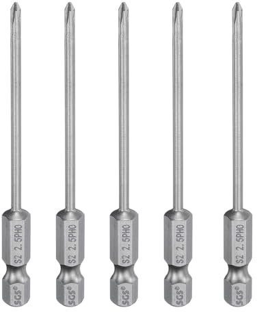 QUARKZMAN 5 Stück PH0 Phillips Schraubendreher Bit Set mit 1/4 Sechskantschaft, 2.5mm Stab 80mm Lang Magnetische Kreuzkopf Bitsatz S2 Stahl Bohrer Elektrowerkzeug für Reparatur
