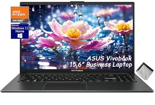 ASUS Vivobook Go - Computer portatile sottile da 15,6, AMD Ryzen 3 7320U, 8 GB di RAM DDR5, SSD da 128 GB, webcam, USB C, Lay-Flat, WiFi, Bluetooth5.1, Win 11, con panno