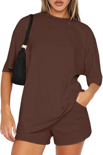 CheChury Completi Donna Sportiva 2 Pezzi Estivo Tute da Ginnastica Tops Maniche Corte e Pantaloncini Elegante Tuta Donna Casual Tuta da Donna Sportiva per Jogging Fitness Yoga Casa Pigiama Lounge