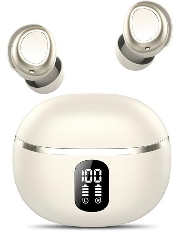 Kopfhörer Kabellos Bluetooth, Bluetooth Kopfhörer 5.3 mit 4 ENC Mic, Mini In-Ear Schlafkopfhörer 50H Laufzeit, Sanfter Klang Bequem Tragen ohne Druckgefühl, IPX7 Wasserdicht Ultraleicht Ohrhörer, Weiß