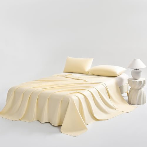 JIANINGHOME Bettlaken ohne Gummizug,220x245cm,Hellgelb,Weiches und pflegeleichtes Betttuch aus Baumwolle ohne Gummizug