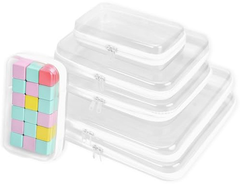 HAOTIAN-X Lot de 6 valises rigides transparentes avec fermeture éclair - Transparentes - Étui rigide avec fermeture éclair - Sac cosmétique étanche - Organisateur de jouets de voyage