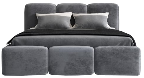 A&J MöbelLand Polsterbett 120x200 mit Bettkasten und Lattenrost – Star-OM, Bett mit Stauraum in Dunkelgrau ohne Matratze