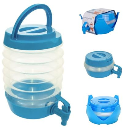 Collapsible Drink Dispenser with Tap, 3.5L/5.5L/7.5L Fridge Water Dispenser, Plastic Water Container/Jug - Cold Cocktails, Beverage, Juice, Portable Bottle for Camping, Party, Home (Blue, 5.5L)