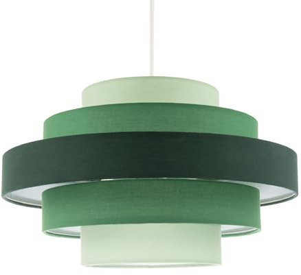 Modern Designer Five Tier Pendant Lighting Shade with Various Green Cotton Fabric Rings | 35cm Diameter by Happy Homewares