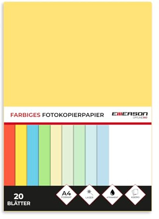 Emerson Farbiges Druckerpapier A4 Kanarienvogel – 20 Blatt | 80 g/m² 210 x 297 mm | Drucker: Laser, Inkjet, Fotokopie, Fax | Vielseitiges Papier zum Kopieren, Basteln
