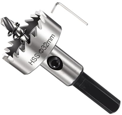 METALLIXITY Hole Saw 32mm 1-1/4 M2 High Speed Steel for Metal Silver | Hole Cutter with Center Drill Bit, Hex Key and Spring for Thin Stainless Steel Plates