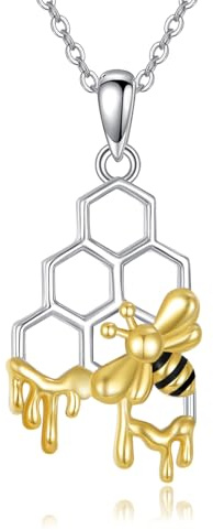 POPLYKE Bienen kette 925 Sterling Silber Bienen Halskette Honeycomb Anhänger Halsketten für Damen