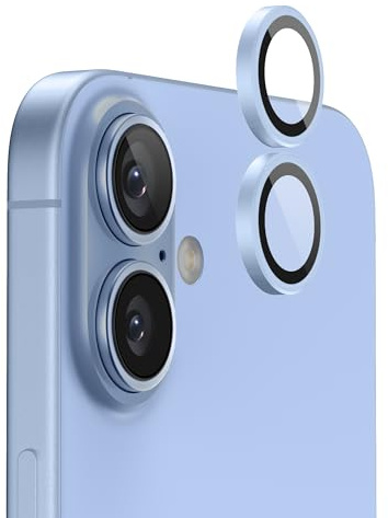 FLOLAB NanoArmour for iPhone 17 Camera Lens Protector Durable, Tempered Glass Camera Cover, Aluminum Camera Ring, Anti Reflective TruColors Ultra Clear, and Easy to Install - Blue