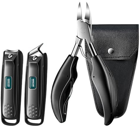: GaoBangM Professional 3-in-1 Toenail Clippers Set for Thick Nails | Heavy Duty Nail Clipper fits Ingrown Toenails, with Straight, Slant and Ingrown Nail Nipper, Leather Pouch, Ideal for Seniors