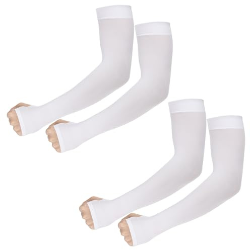 Ouligay 2 Paar Ärmel Armlinge Kompression Sonnenschutz Armstulpen für Herren Damen UV Schutz Arm Sleeves Armstulpe Kühlarmschutz UPF 50 Arm Warmers für Basketball Volleyball Golf Laufen Weiß