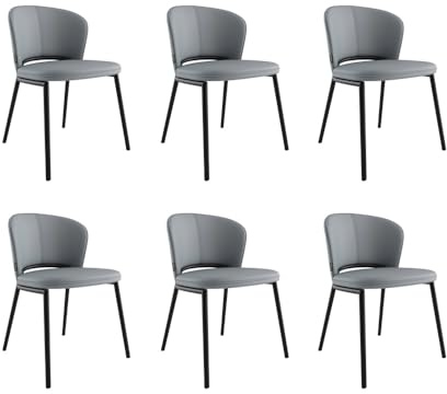 Magnolia Home 6er Set Esszimmerstuhl Design Küchenstuhl Dean Kunstleder hellgrau Metallbeine
