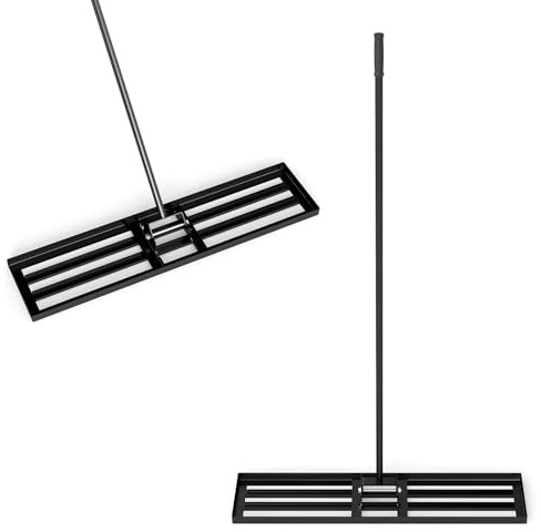 HOMASIS Rasen Nivellierrechen, Metall Rasenrakel mit 170cm ergonomischem Stiel & Griff, Rasenrechen zum Sanden, Boden & Nivellieren, Rasenwerkzeug für Rasen, Golfplatz & Hinterhof (Schwarz, 106x25cm)