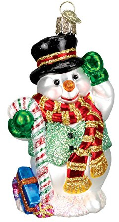 Old World Christmas Candy Cane Snowman Glass Ornament by Old World Christmas