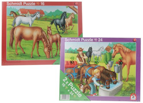 Schmidt Spiele 2er-Set Rahmenpuzzle Pferde 16 und 24 Teile