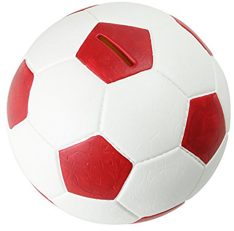 HMF 4790-03 Spardose Fußball Lederoptik 15 cm Durchmesser, rot weiß