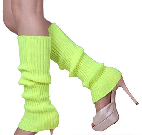 Ewandastore Candy Color Women 80s Winter Leg Warmers Knitted Wool Crochet Long Boot Socks Neon Yellow, One Size Fits Most