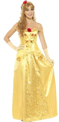 Smiffys Goldenes Prinzessinnen-Kostüm, Gold, mit langem Kleid, Handschuhen und Stirnband
