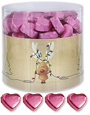 Günthart Dose mit 150 Schokolade Herzen Rentier | ROSA | Pralinen Herzen gefüllt mit Nougat Creme | 1er Pack (1 x 1.2 kg)
