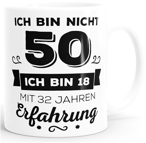 MoonWorks Kaffee-Tasse Geschenk-Tasse Ich bin nicht (style_variation) sondern ich bin 18 mit ((style_variation)_jahre_erfahrung) Jahren Erfahrung Geschenk Geburtstag Weiss unisize