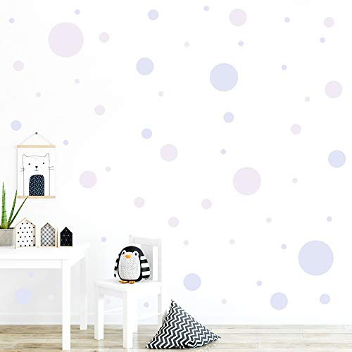 malango® 78 Wandsticker Punkte Kinderzimmer Wandtattoo Kreise Set Wanddekoration Wanddeko Mädchen Jungen Kids Klebepunkte bunt selbstklebend lila-rosa-Pastell