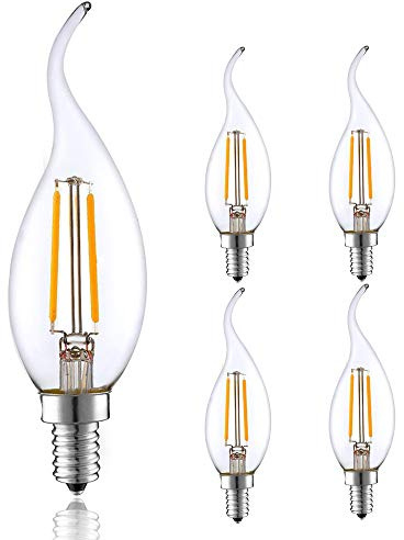 Chao Zan LED E14 Bulbs 2W, 2700-3000K Warm White, Filament Flame Candle Small Edison Screw Light Bulb, Retro Vintage, 25W Incandescent Replacement, 4 Pack