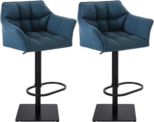 CLP 2er Set Barhocker Damaso Stoffbezug I Gepolsterte Barstühle höhenverstellbar und drehbar I Tresenstühle mit Rückenlehne, Farbe:blau, Gestell Farbe:schwarz