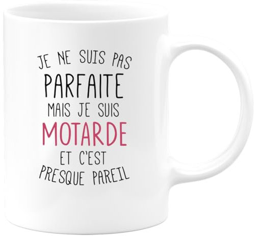 quotedazur - Mug Je Ne Suis Pas Parfaite Mais Je Suis Motarde Et C'est Presque Pareil - Blanc/Céramique