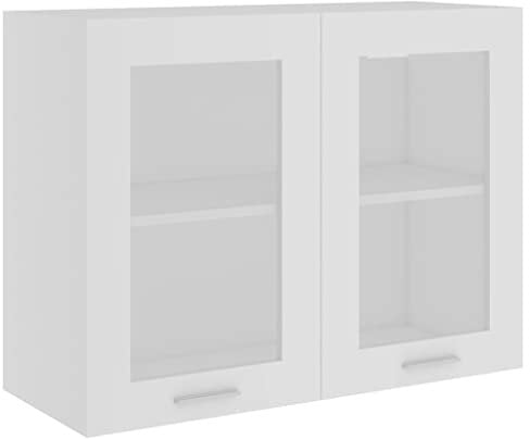 vidaXL Hängeglasschrank 2 Regalböden Hängeschrank Einbauküche Küchenzeile Küchenmöbel Oberschrank Küchenschrank Weiß 80x31x60cm Holzwerkstoff