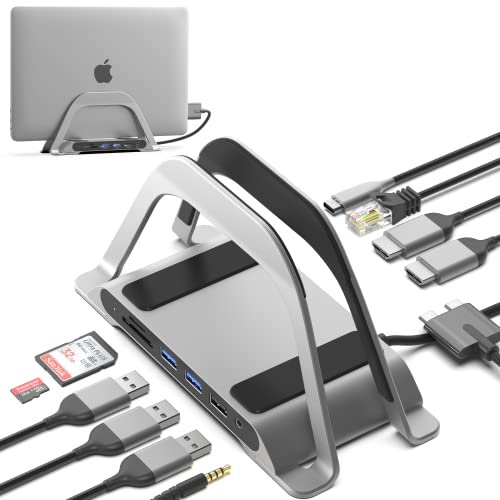 HumanCentric USB C Hub für MacBook, Laptop Dockingstation und MacBook Ständer Kompatibel mit MacBook Pro und Air, Dual Monitor Adapter, Multiport, Dock für Mac, 10 Anschlüsse mit USB 3, Ethernet