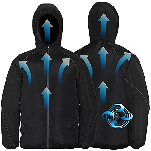 Men Jacket, Summer Fan Cooling Jacket Men Women Air Conditioning Jackets Outdoor Reflective Hooded Fishing Suit,Black,L