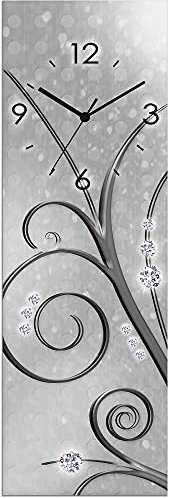 ARTLAND Wanddeko Wanduhr ohne Tickgeräusche Glas Funkuhr 20x60 cm Rechteckig Lautlos Blumenbilder Orchideen Abstrakt Kunst Blumen Ornamente U1QV