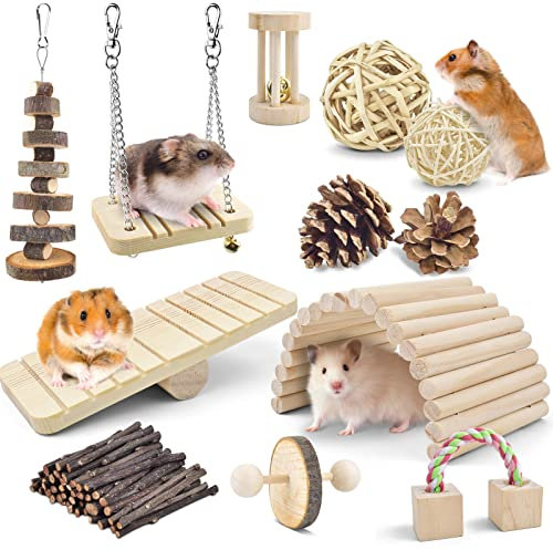 ERKOON Hamster Kauspielzeug, Kaninchen Kauspielzeug, natürliche Holzhanteln, Hamster Physiotherapie Spielzeug, Chinchilla-Meerschweinchen-Spielzeugzubehör (D)