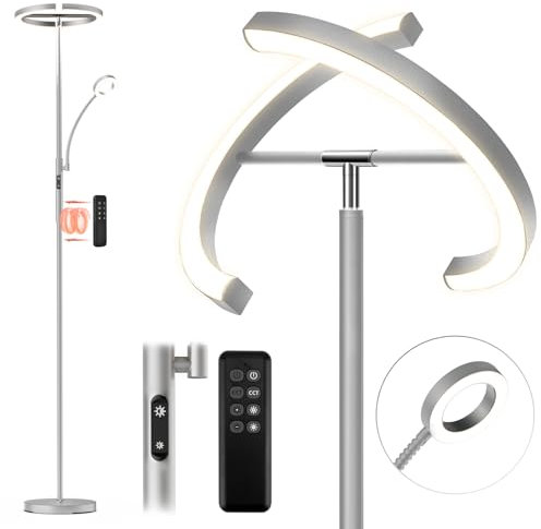 FIMEI Stehlampe, Lesestehlampe, Stufenloses Dimmen & Farbtemperatur von 3000K-6000K, Fernbedienung & Touchsteuerung, Uplight-Stehlampe, Moderne Stehleuchte für Wohnzimmer, Schlafzimmer, Büro