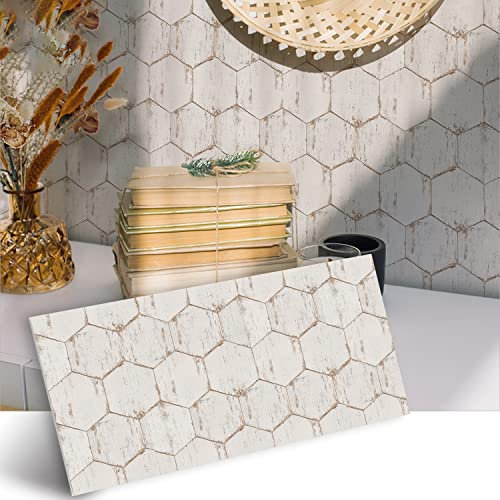 Alwayspon Adesivo da parete in vinile per pavimenti in vinile, adesivo antiscivolo per piastrelle posteriori, per cucina, bagno, autoadesivo, legno esagonale, 30x15 cmx12 pezzi