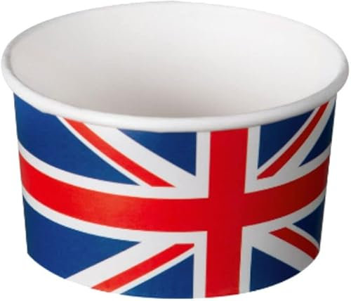 Union Jack Ice Cream/Dessert Tubs/Bowls Queens Jubilee Small Paper Party Cups 155 ml x 12, Red White Blue
