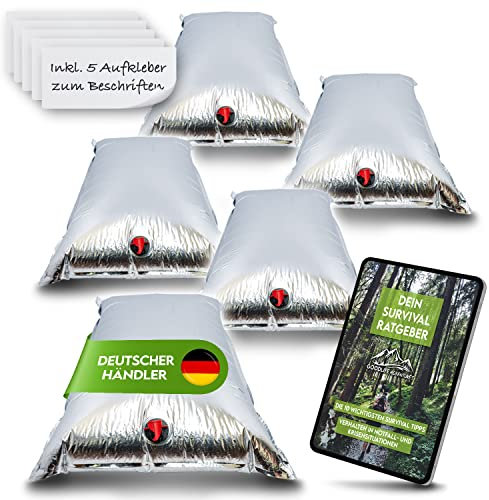 GOODLIFE adventures Bolsa de agua de 5x30 l, incluye grifo de llenado, juego de 150 litros, incluye libro electrónico, equipo de preping, accesorios para festivales