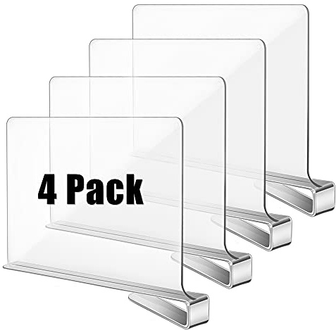 Okydoky Acrylic Shelf Dividers for Closet, Wood Closets Shelf Separator and Organizer, Transparent Closet Organizer Divider for Kitchen Cabinets, Bookcases(4p,UK)