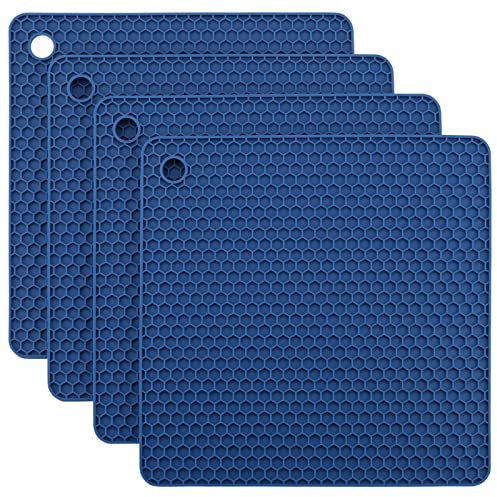 Smithcraft Silicone Trivets for Hot Dishes, Pots and Pans, Hot Pads for Kitchen, Navy Blue Silicone Pot Holders Mats for Kitchen Quartz Counter Heat Resistant Mat, Flexible Table Trivet Mat Set 4