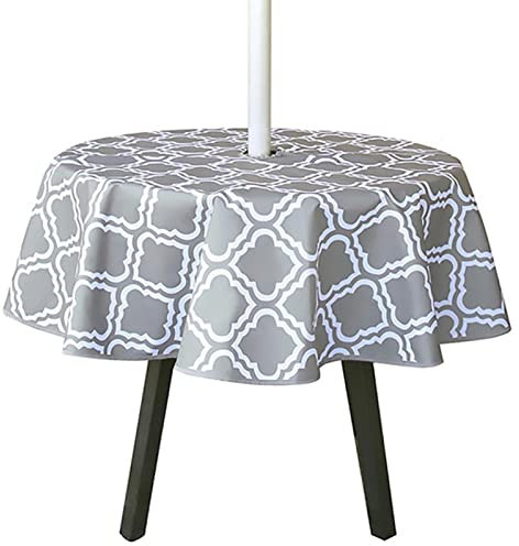 XQKXHZ Gartentischdecke Rund 150 cm Mit Schirmloch Und Reißverschluss Wetterfest Abwaschbar Tischdecke Frühling/Sommer Für Garten Party Hochzeit Picknick Camping,Einfach Zu Säubern,4