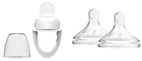 Dr. Brown's Alimentador Antiahogo De Silicona Gris (4M) & Tetina silicona Options+ Boca Ancha Nivel 2 +3 meses