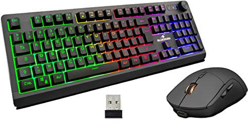 Bluestork - Pack Lumi - Pack Clavier Souris sans Fil RGB,Clavier sans Fil AZERTY Retro Eclairé, Souris sans Fil Gamer 1600dpi, Batteries Rechargeables - Compatible Pc Ps5 Xbox