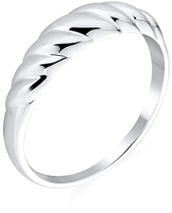 Bling Jewelry Gedrehter Seilkabel Geflochtener Kuppel Croissant Ring Dünnes Band Für Frauen Teenager .925 Sterlingsilber
