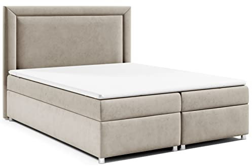 Best For Home | Boxspringbett Trinity K-3 mit Bonellfederkernmatratze H3 & 7cm PUR-Schaum-Topper | Bettkasten mit Federmechanismus | Boxspringbett 140x200 | Polsterbett 140x200 | Doppelbett140x200