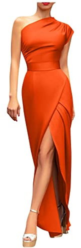 Vasreyy Damen Kleid Sexy One Schulter Seitenschlitz Einfarbig Hohe Taille Maxikleid Bodycon Abendkleid Lang Tunika Ballkleid Schlitz Tunikakleid für Frauen Cocktailkleid Festlich