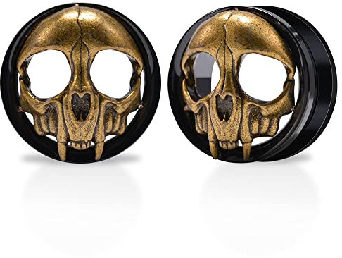 TBOSEN 1 Paar Edelstahl Herzförmiger Skelettdämon Schraubohren Trompete Tunnel Stecker Gauges Expander Piercing Modisches Geschenk 0g-1Zoll in 8mm-25mm