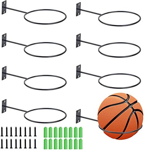 Ball Holder, Mounted Ball Wall, Wall Mount Ball Holder, with 16 Screws and 16 Expansion Tubes, Universal Ball Rack for Basketball Football and Rugby, 8 Pack,Black