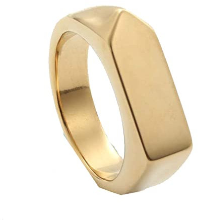 BCughia Edelstahl Ring, Pinky Ring Gold Rechteck Vorschlag Eheringe Geschenk für Herren Größe 70 (22.3)