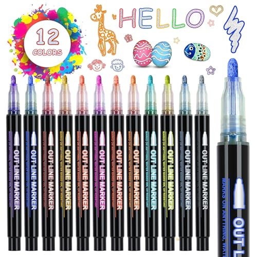 iaHOME Glitzerstifte Zauberstifte - Geschenke für Mädchen, Einschulung Mädchen Geschenk, 12 Outline Stifte Magische Stifte für Scrapbooking, Basteln Mädchen
